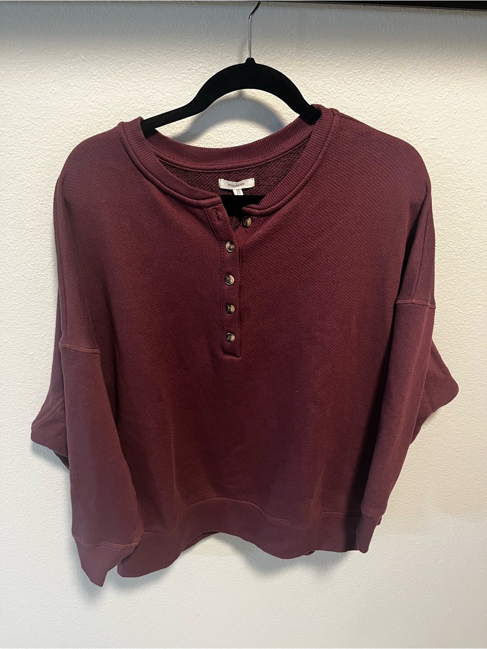 Women's Button Henley Sweatshirt in Plum